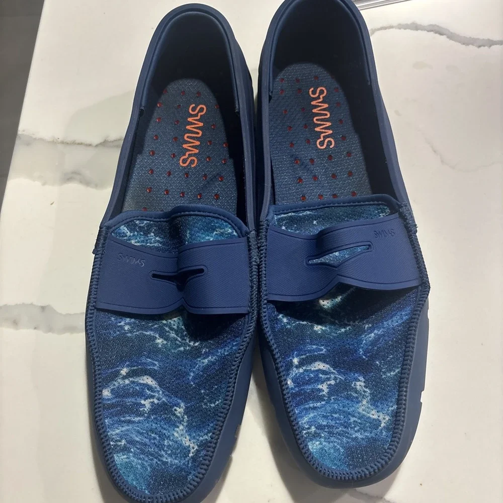 SWIMS Mens Size 13 Printed Slip On Ensign Blue Penny Loafers Shoes